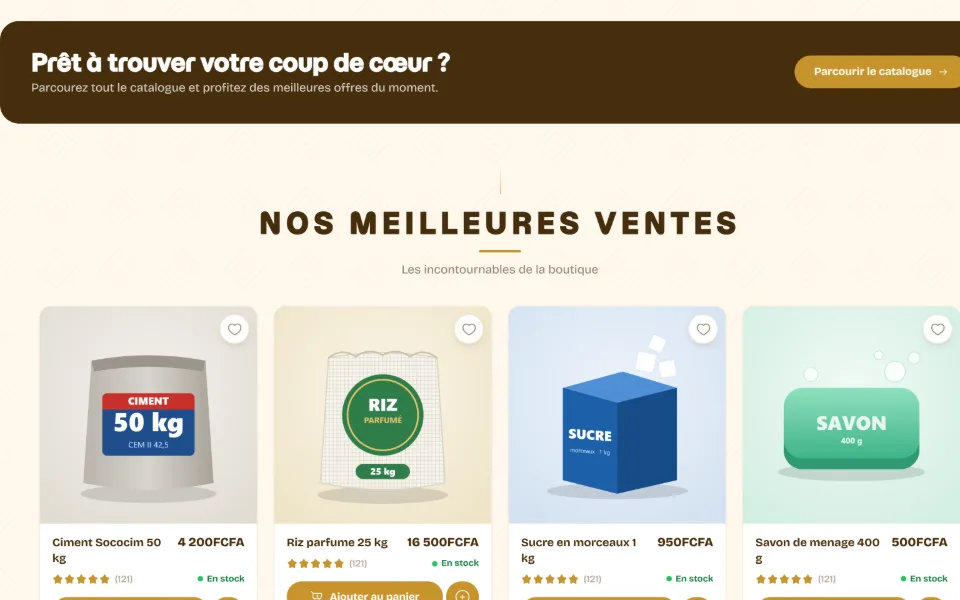 Gros plan de la vitrine : bannière et meilleures ventes